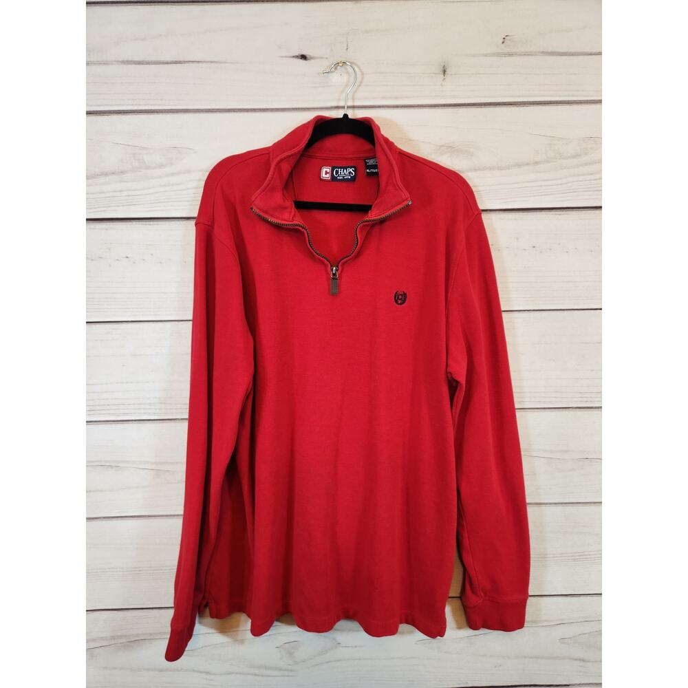 Chaps Men's Red Cotton Solid 1/4 Zip Long Sleeve Pullover‎ Sweatshirt Size XL